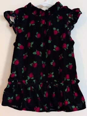 Janie And Jack Girl Black Velveteen Floral Ruffle Blouse - Size 5